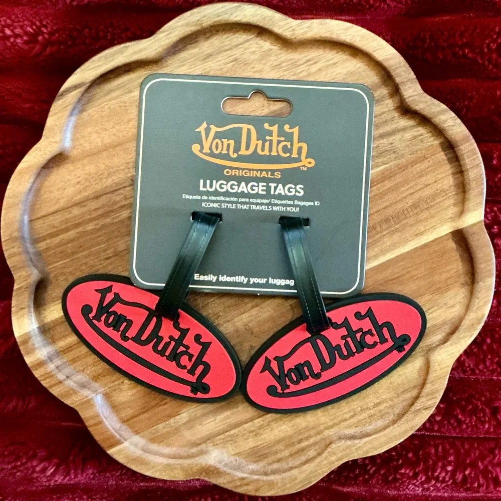 Von Dutch Black Luggage Tags with Red Backing